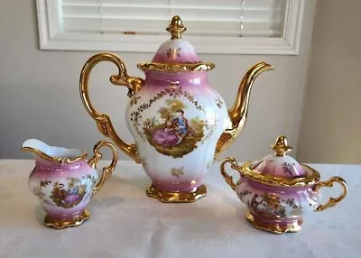 Buy Handarbeit 22 Karat Goldauflage Kleiber Bavaria Porz-Manufaktur Tea Set - Pink • 235.31£