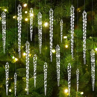 Buy  36 Clear Icicle Crystal Ornaments Christmas Tree Glass Icicle Hanging  Decor • 6.99£