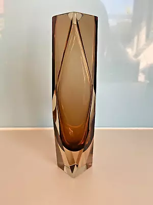 Buy Murano Alessandro Mandruzzato Brown Glass Sommerso Faceted Vase 1960’s Vintage • 45£