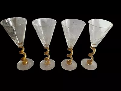 Buy Set Of 4 Union Street Signed Spiral Crackle Water/Wine Gold Glasses • 206.79£