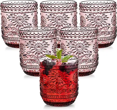 Buy 6 Pack 12 Oz Drinking Glasses, Vintage Water Glasses Purple Colored Glassware He • 34.82£
