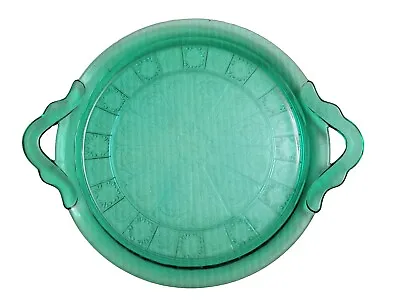 Buy Jeannette Glass Doric & Pansy Ultramarine Green 2 Handled Cake Serving Plate • 24.78£