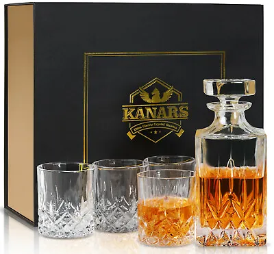 Buy KANARS 750ml Whisky Decanter & Crystal Glass Set Luxury Gift For Dad Friends • 67.99£