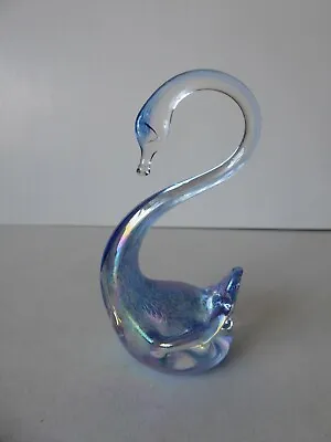 Buy Vintage Blue Iridescent Heron Art Glass Swan Figurine • 12£