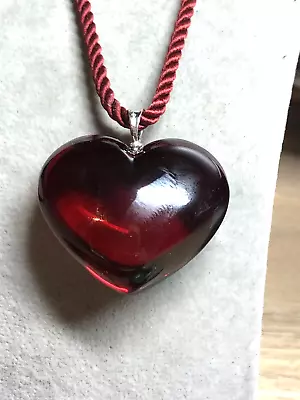 Buy Original Baccarat Red Glass Heart Shaped Pendant & Cord Necklace 38 Cm Long • 4£
