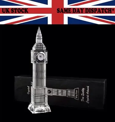 Buy 19 CM Big Ben Crystal Glass Clock 3D Laser Multi Lights London Souvenir Ornament • 11.99£