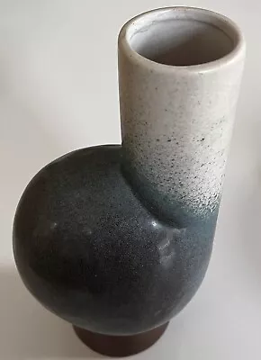 Buy Handcrafted Blue Cream And Brown Brutalist Era Style Stoneware Vase. 28cm Tall. • 18£