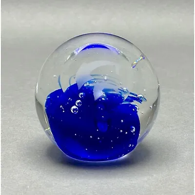 Buy Vintage Hand Blown Clear Glass Paperweight With Cobalt Blue Interior Dolphins • 11.57£