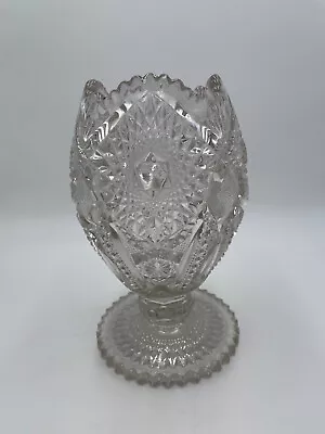 Buy Vase Antique American Brilliant Cut Lead Crystal Footed Tulip Sawtooth 12  Heavy • 83.92£
