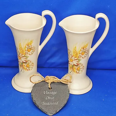 Buy Vintage PURBECK Poole Pottery * 2 X TALL JUGS / VASES * Harvest Daisy Wheat VGC • 17.50£