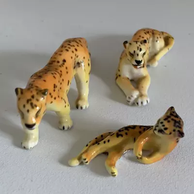 Buy Miniature Bone China Cheetah Leopard Family Vintage Ceramic Animals X 3 • 9£