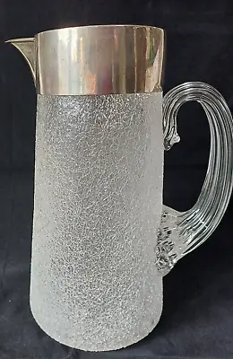 Buy Large Sterling Silver Mount Victorian Crackle Glass Jug/Ewer H/M London 1887/88 • 165£