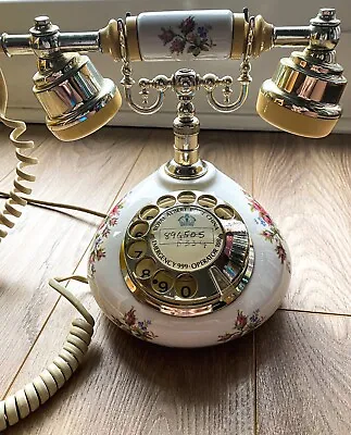 Buy Retro Telephone Royal Albert Bone China Rotary Dial Moss Rose 1950’s Vintage • 60£