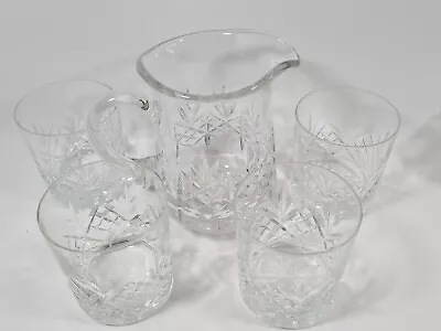 Buy Heavy Vintage Cut Glass Crystal Set Jug Pitcher 4 Matching Glasses Tumblers • 34.99£