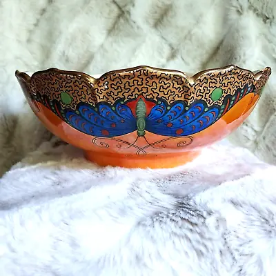 Buy Art Deco 1920s CROWN DUCAL WARE England Vibrant Iridescent Glaze Butterfly Bowl • 236.55£