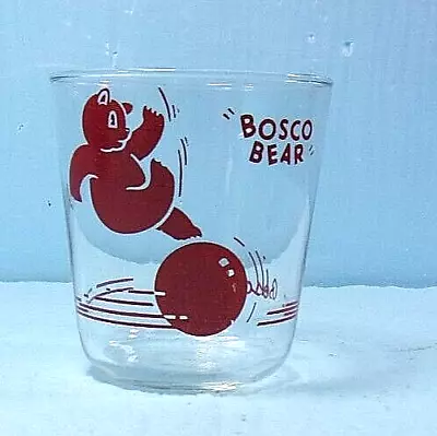 Buy 1930's VINTAGE  LIBBY GLASSWARE  BOSCO BEAR ADVERTISING 8 OUNCE DRINKING GLASS • 10.50£