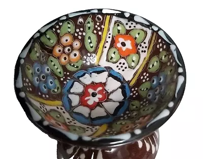 Buy Hand Painted Turkish Bowl Bright Floral Decorative On Brown  • 5£
