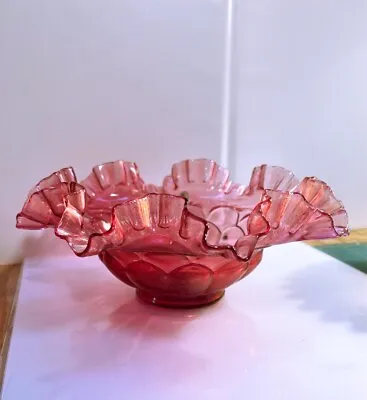 Buy Fenton  Country Cranberry Glass Crimped Bowl  9  In Mint Condition • 48.15£