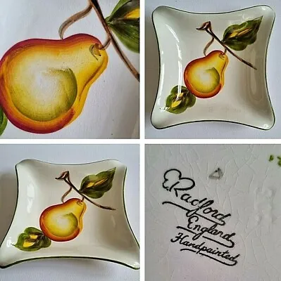 Buy Radford Pottery Vintage 6.5  Square Curved  Green Rim Hand Painted Pear Dish • 7.99£