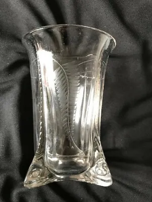 Buy Exceptional Early 20th Century Clear Glass Celery Vase Hand Cut Etched Floral • 19.95£