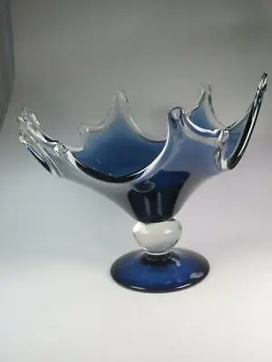 Buy STRIKING ART GLASS Hand Formed Fruit Bowl Graduated Indigo Colouring • 28.99£