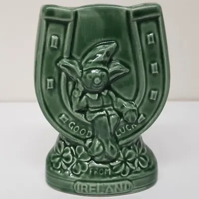 Buy Vintage Sylvac 'good Luck' Ireland Horseshoe Green Pottery Vase 5  Tall • 11.95£