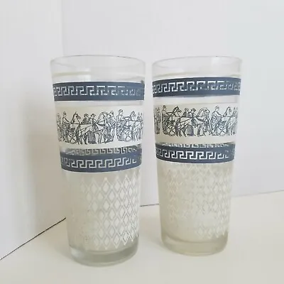Buy Vintage Set Of 2 Jeanette Wedgwood Greek Greco Hellenic Blue Drinking Glasses • 8.48£