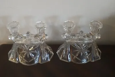 Buy Vintage Anchor Hocking Pair Of Double Glass Candle Holders.Read • 15.36£