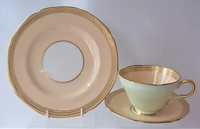 Buy Paragon Art Deco, Tea Cup Saucer & Plate, Trio Cream Green & Gold, ( C1932 ).   • 12.99£