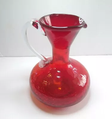 Buy Vintage Rainbow Glass Red  Crackle Glass   Bud Vase Pitcher W/clear Handle 6  • 22.77£