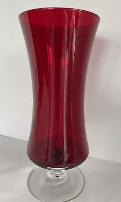 Buy Vintage MCM Ruby Red Glass Vase Clear Glass Pedestal • 21.19£