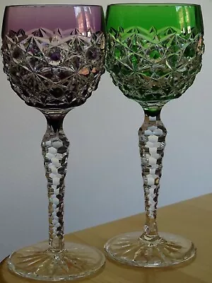 Buy OLD  TWO WINE GLASSES BEST QUALITY CRYSTAL COLORED Améthyste And Green 7,48  • 196.46£