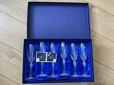 Buy   Bohemian Crystal Made By Heny Marchant 6 Frosted Champagne Flutes - Boxed • 25£