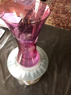 Buy Purple And Etched Hand Cut Vase 5.5  High • 5£