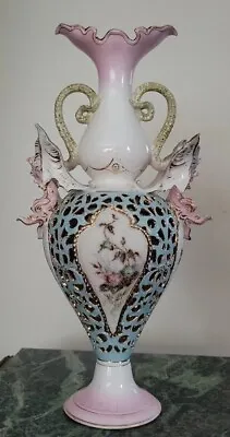 Buy Antique Zsolnay Vase Dragon Handles Reticulated, Coralene Unique Design Hungary  • 570.08£