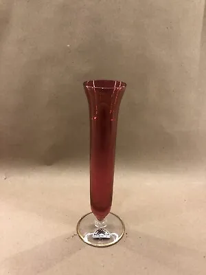 Buy Vintage Mid Century Bud Vase Cranberry Red Glass Rainbow Hand Decorated • 11.76£