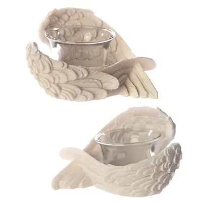 Buy Pair Of Angel Wings Candle Holders With Glass Votives, 2 Free Electric Tealights • 11.50£