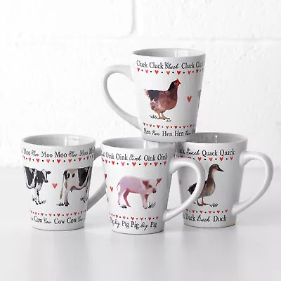 Buy Set Of 4 Farm Animal Mugs White Stoneware Ceramic 11oz Tea Coffee Cups Hen Cows • 18£