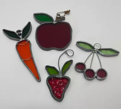 Buy Vintage Stained Glass Suncatchers Fruit & Vegetables Leaded Glass-Set Of 4 • 16.29£