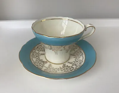 Buy Vtg Aynsley Aqua Turquoise Blue Floral Tea Cup And Saucer With Gold Trim READ • 28.29£