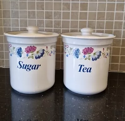 Buy BHS Priory Tea/sugar Jars Canisters With Lids Blue Floral Tableware • 30£