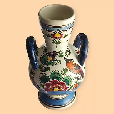 Buy Delft Polychrome Hand Painted Vase Made In Holland | 6  Tall | Floral Bird  • 46£