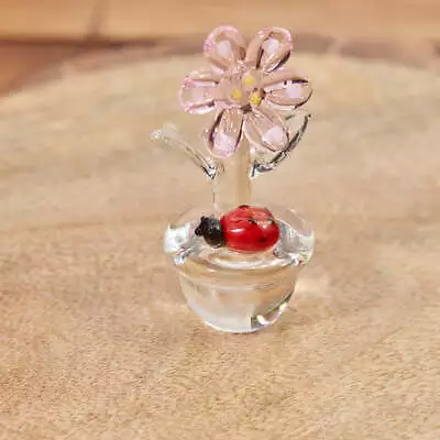 Buy Hand Blown Glass Flower Ornament In Box With Ladybird & Pot • 7.99£