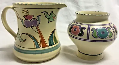 Buy Vintage Honiton Devon Pottery Hand Painted Jug And Greek Shaped Pot/Vase • 15£