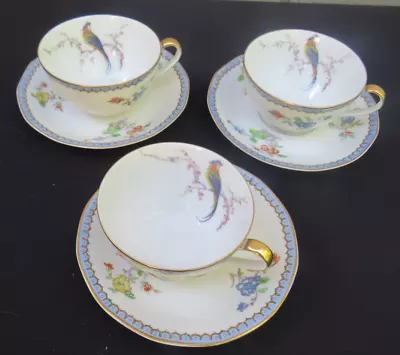 Buy 3 Limoges Theodore Haviland Paradise PORCELAIN BLUE TEACUP AND SAUCER • 56.67£