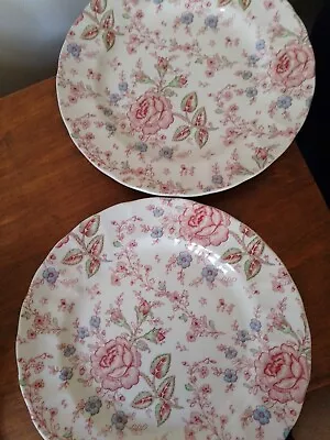 Buy Johnson Brothers England Rose Chintz Pink Dinner Plates 9 3/4  Floral X 2 • 14.50£