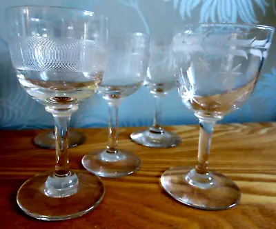 Buy BOHEMIAN SHERRY CLEAR Cut CRYSTAL GLASSES Vintage 5 Antique Collectable 2 Types • 8.75£