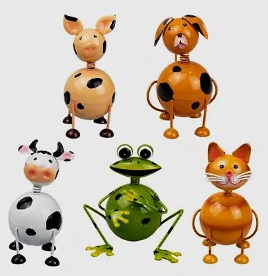Buy Wobbly Metal Cute Novelty Animal Ornament Garden Home Cat Dog Cow Pig Frog • 7.49£
