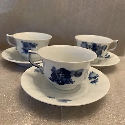 Buy Royal Copenhagen Denmark Blue Flower Tea Cup & Saucer Set Of 3. 6 Oz. Vtg • 32.18£