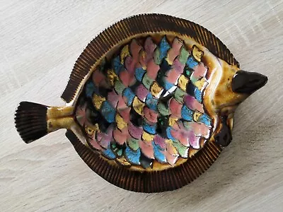 Buy Guernsey Pottery Vintage Plaice Sole Flat Fish Plate Or Dish, Multicoloured • 29.99£